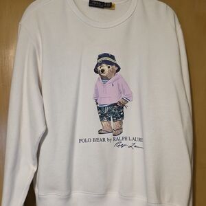 Ralph Lauren Women's Polo Bear Fleece Sweatshirt White X Large Adorable